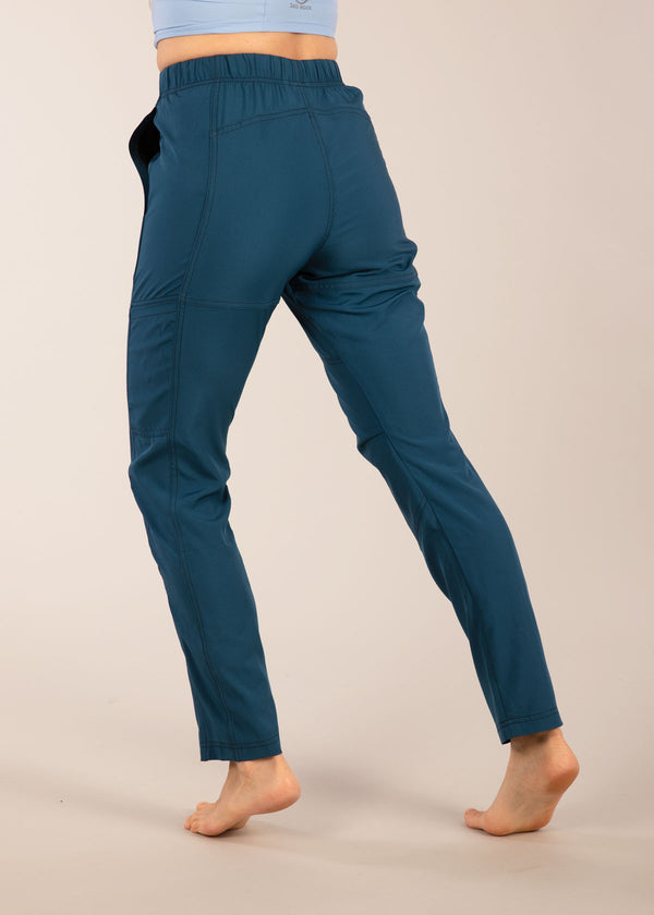 3RD ROCK Hiro light rock climbing trousers in navy - Jess is 5ft 8” with a  29" waist, 38" hips & a 32.5" inseam and is wearing a size 28RL. F