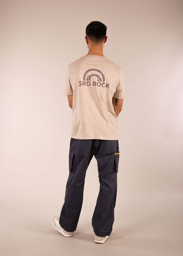 3RD ROCK Clothing 100% organic cotton tee - Donald is 6ft1″  with a 40" chest and is wearing a size L. M