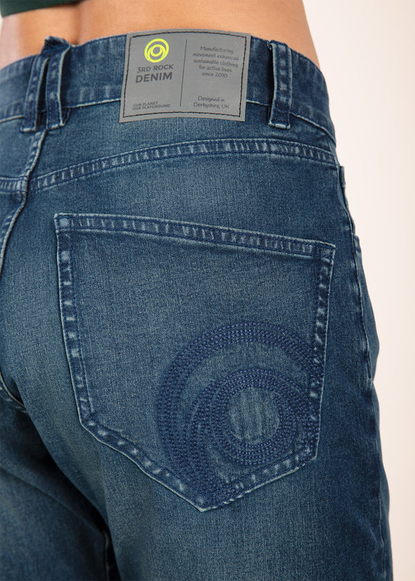 3rd rock sustainable denim unisex mars jeans with our signature back pocket logo. F