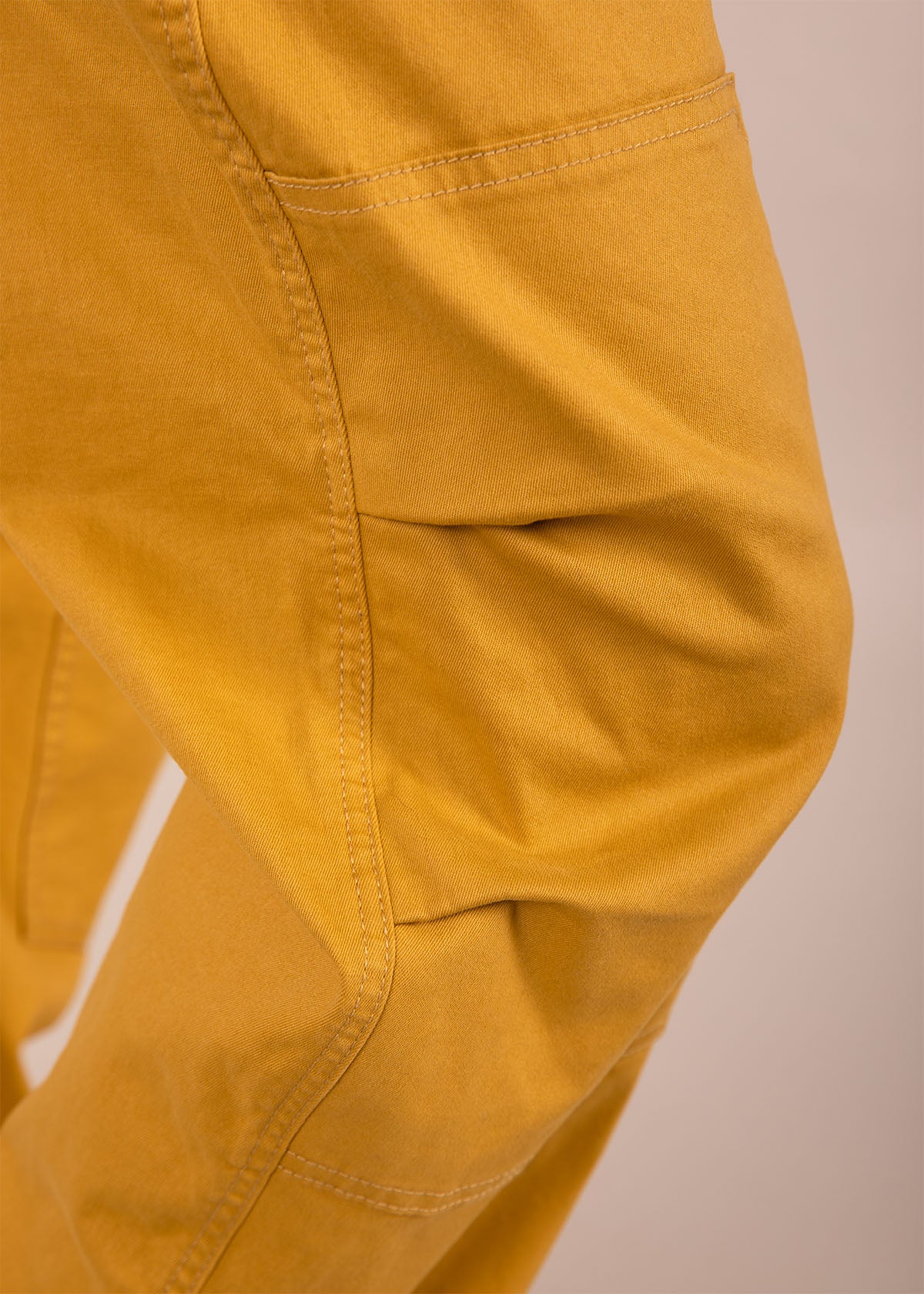 A close up look at our reinforced knee patches featuring double knee darts for a full range of motion.