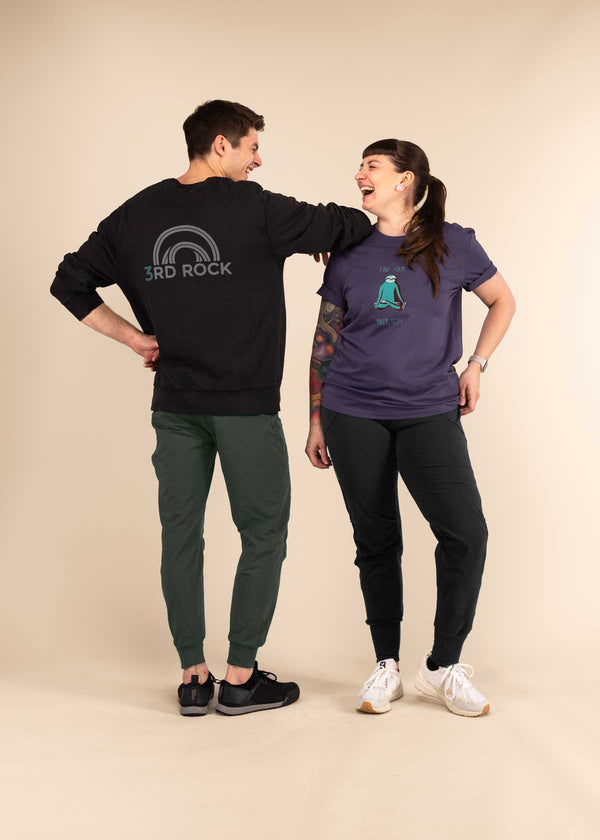 3rd rock organic cotton unisex trousers - Laura is 5ft 6 with a 31" waist, 43" hips and wears a size 32/RL. Billy is 5ft 11 with a 30" waist, 37" hips and wears a 30/RL.