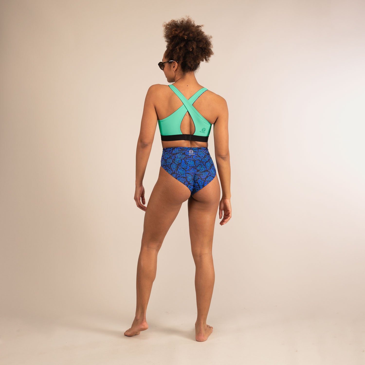 TIDE GEO JAGUAR | High Cut Recycled Bikini Bottoms | 3RD ROCK Clothing -  Kendal is 5ft 7 with a 28" waist, 38" hips and wears a size 12 F