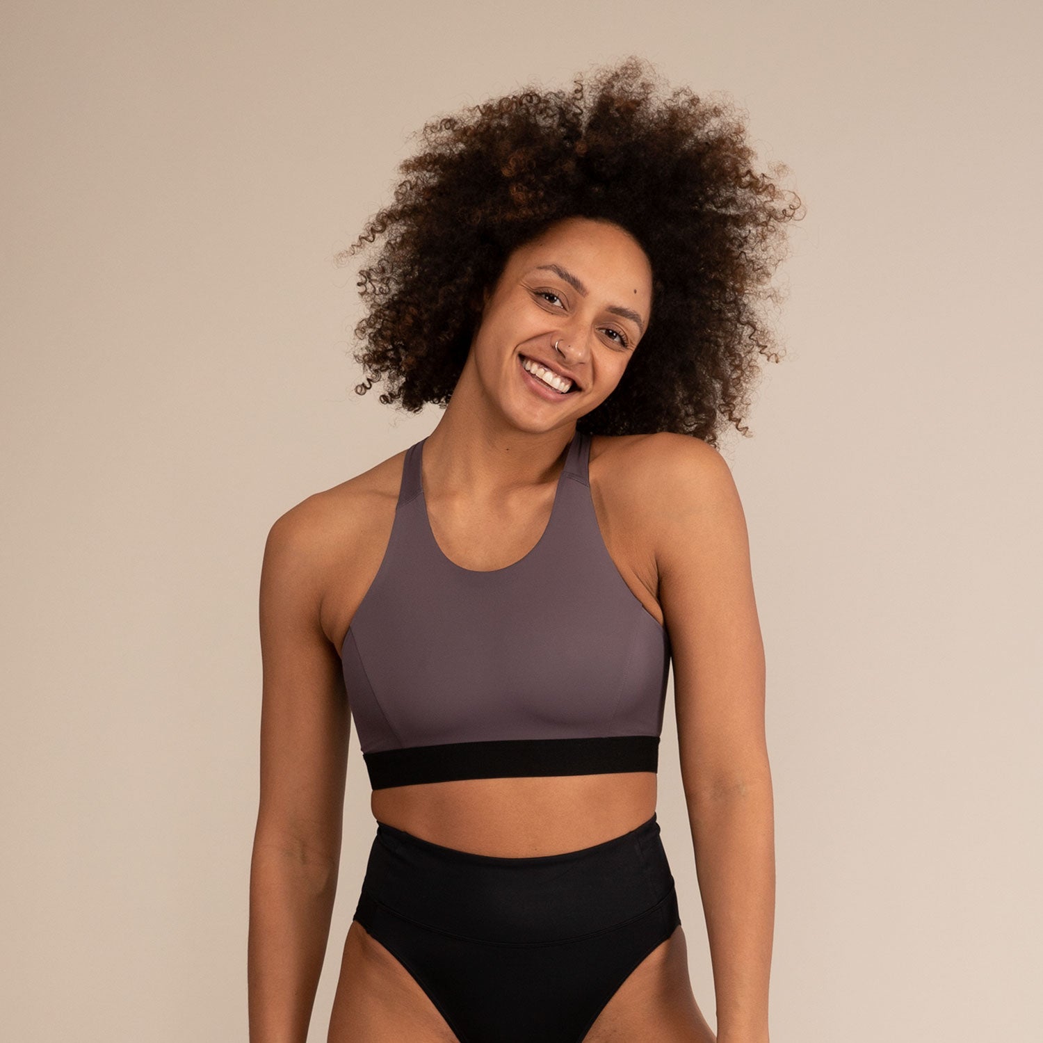 EQUINOX MINIMAL LEOPARD | Reversible Recycled Sports Bra | 3RD ROCK Clothing -  Kendal is a 34D with a 32" underbust, 36" overbust and wears a size 12 F