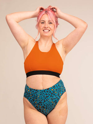 TIDE MINIMAL REPTILE | High Cut Recycled Bikini Bottoms | 3RD ROCK Clothing -  Sophie is 5ft 9 with a 34