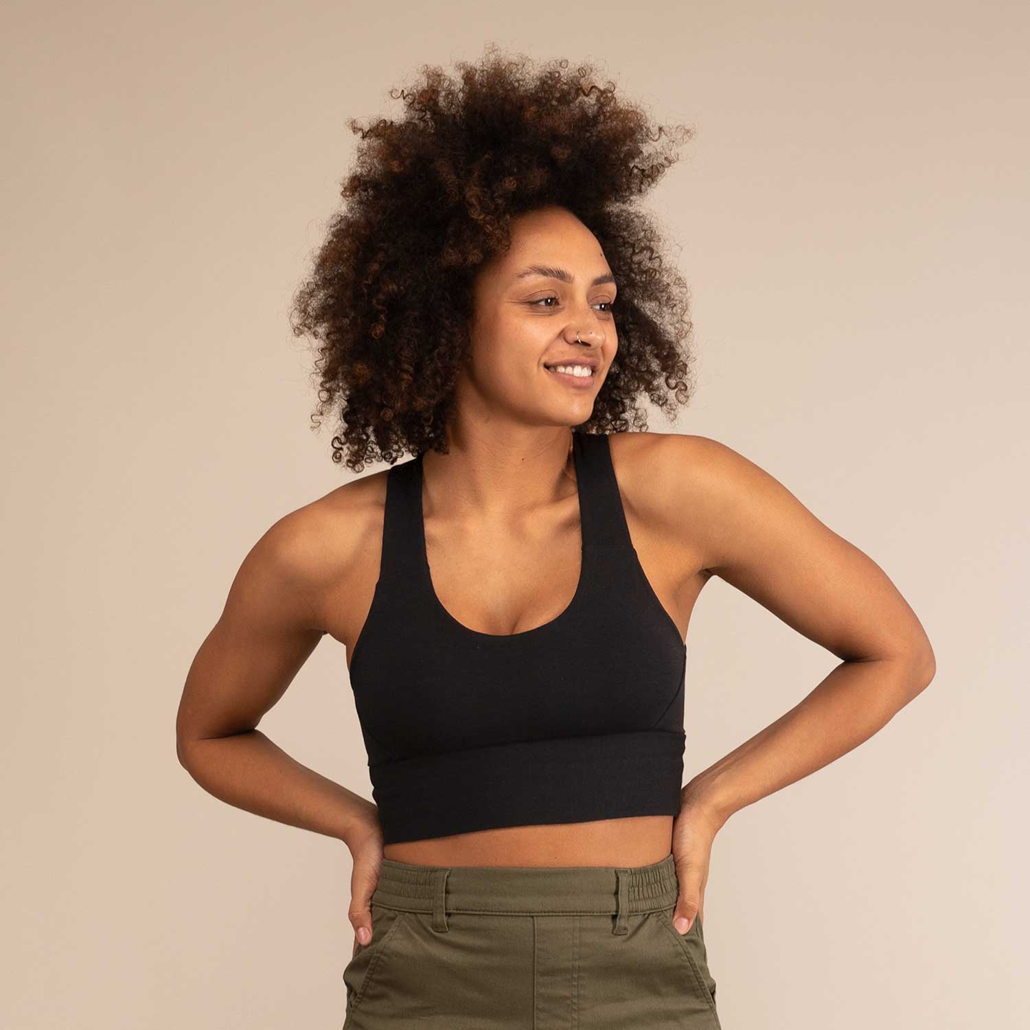 LUNA Sports Bra | Ultra Soft Recycled Bra | 3RD ROCK Clothing - Sophie is a 34G with a 32