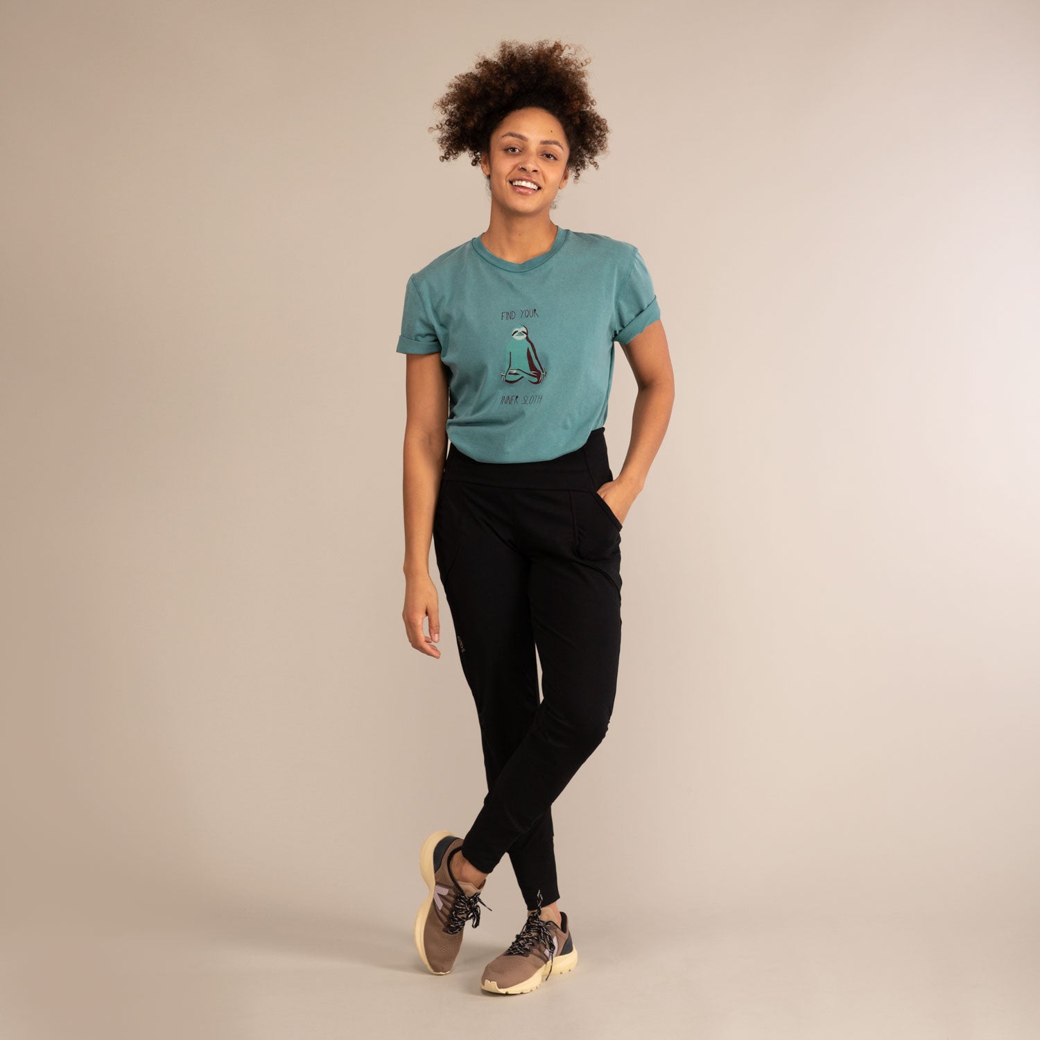 SLOTH TEE | Organic Cotton T-Shirt | 3RD ROCK Clothing -  Kendal is 5ft 8 with a 36" bust and wears a size M F