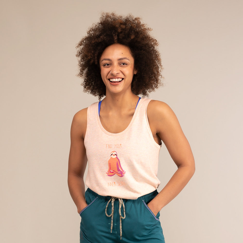 SLOTH VEST | Organic Scooped Cotton Vest | 3RD ROCK Clothing -  Kendal is 5ft 8 with a 36" bust and wears a size M F