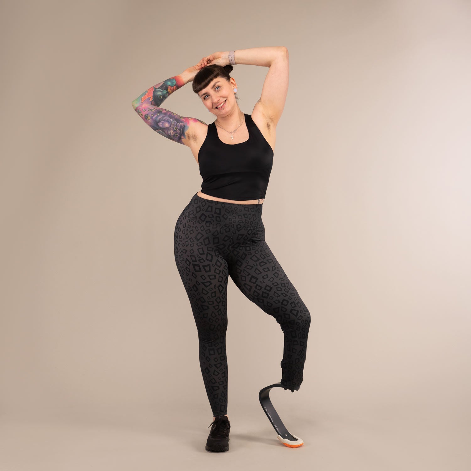 TITAN MINIMAL LEOPARD | Printed Recycled Leggings | 3RD ROCK Clothing -  Laura is 5ft 6 with a 31.5" waist, 43" hips and wears a size 14 F