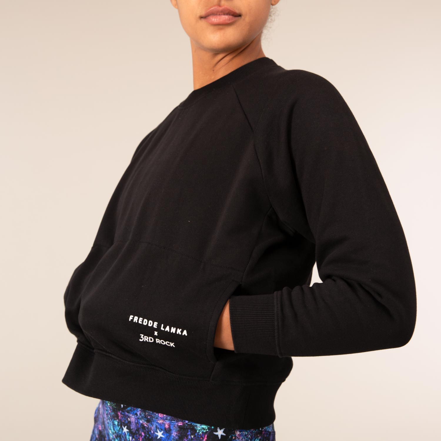 Fredde Lanka x 3RD ROCK | Cropped Organic Cotton Sweat -  Kendal is 5ft 8 with a 36" bust and wears a size M F