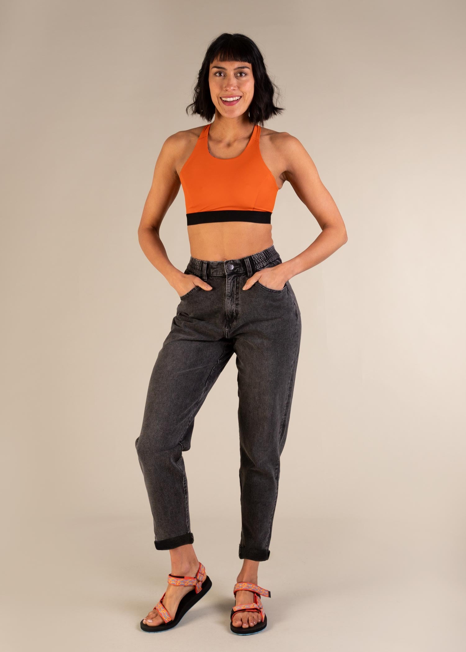 3RD ROCK Sustainable stretchy Denim Jeans - Natasha is 5ft 9" with a 25" waist, and is wearing a 28 RL. F