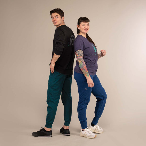 BATABOOM Sweatpants | Super Soft Organic Sweats | 3RD ROCK Clothing -  Billy is 5ft 11 with a 30" waist, 37" hips and wears a 30/RL. Laura is 5ft 6 with a 31" waist, 43" hips and wears a size 32/RL. 