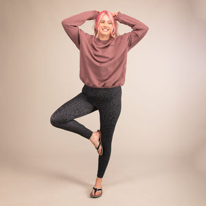 TITAN MINIMAL LEOPARD | Printed Recycled Leggings | 3RD ROCK Clothing -  Sophie is 5ft 9 with a 34