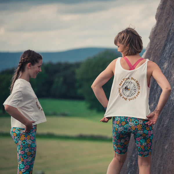 CRAFTEVAN BEE FREE T-Shirt | Organic Cotton Cropped Tee | 3RD ROCK Clothing -  Fern is 12 years old, has a 29" chest a wears a size 10, showing the tee as a much more relaxed oversized fit F