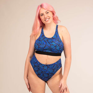 TIDE GEO JAGUAR | High Cut Recycled Bikini Bottoms | 3RD ROCK Clothing -  Sophie is 5ft 9 with a 34