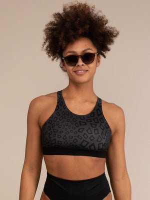 EQUINOX MINIMAL LEOPARD | Reversible Recycled Sports Bra | 3RD ROCK Clothing -  Kendal is a 34D with a 32