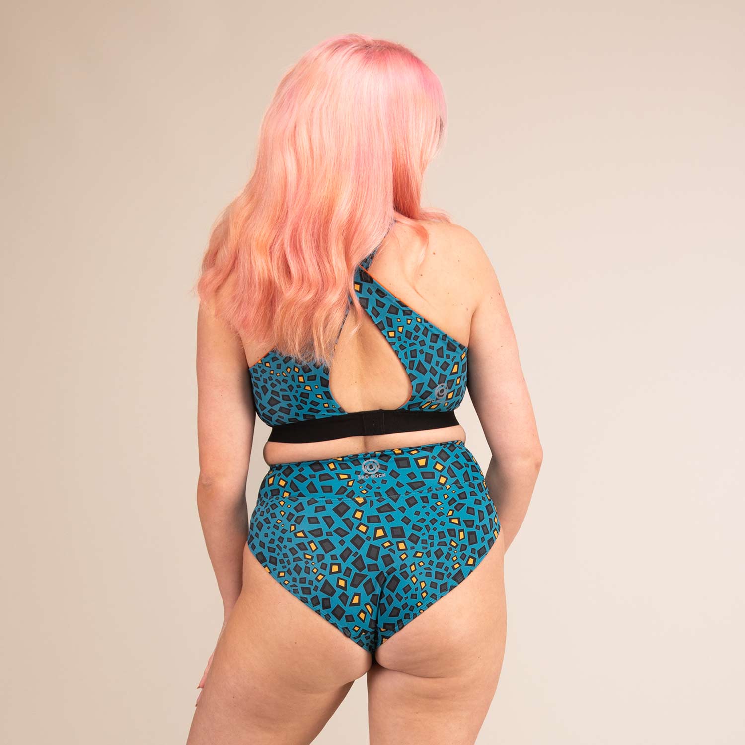 TIDE MINIMAL REPTILE | High Cut Recycled Bikini Bottoms | 3RD ROCK Clothing -  Sophie is 5ft 9 with a 34" waist, 42" hips and wears a size 16 F