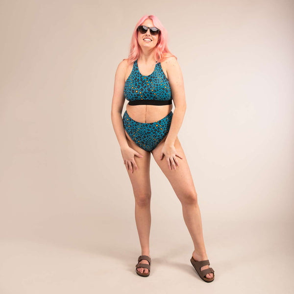 TIDE MINIMAL REPTILE | High Cut Recycled Bikini Bottoms | 3RD ROCK Clothing -  Sophie is 5ft 9 with a 34" waist, 42" hips and wears a size 16 F