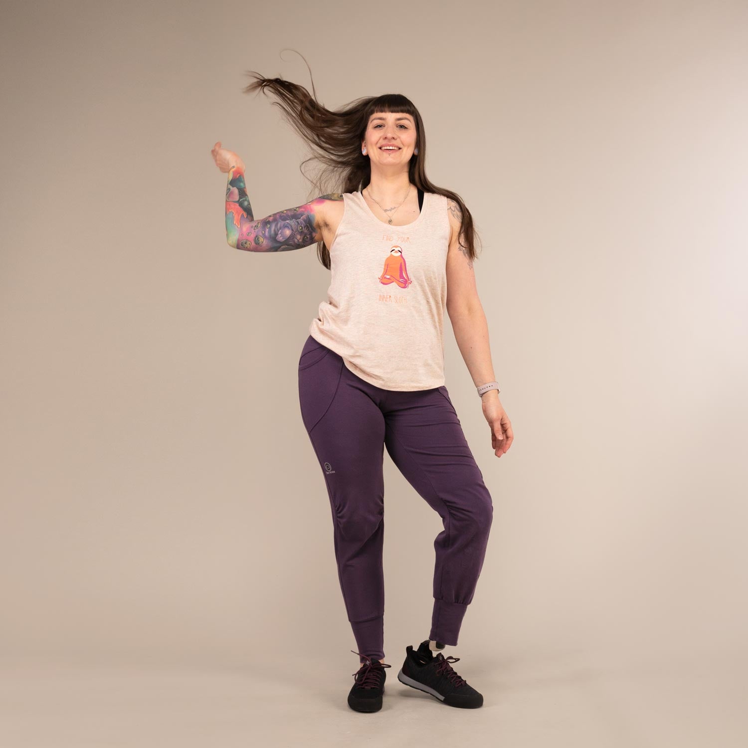 SLOTH VEST | Organic Scooped Cotton Vest | 3RD ROCK Clothing -  Laura is 5ft 6 with a 36" bust and wears a size M F