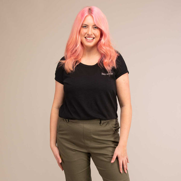 GEORGIE TEE | Organic Cotton T-Shirt | 3RD ROCK Clothing -  Sophie is 5ft 9 with a 40.5" bust and wears a size L F