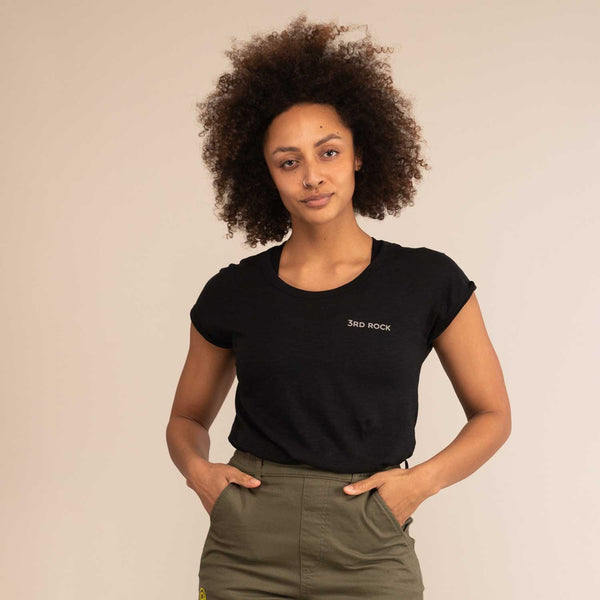 GEORGIE TEE | Organic Cotton T-Shirt | 3RD ROCK Clothing -  Kendal is 5ft 8 with a 36" bust and wears a size M F