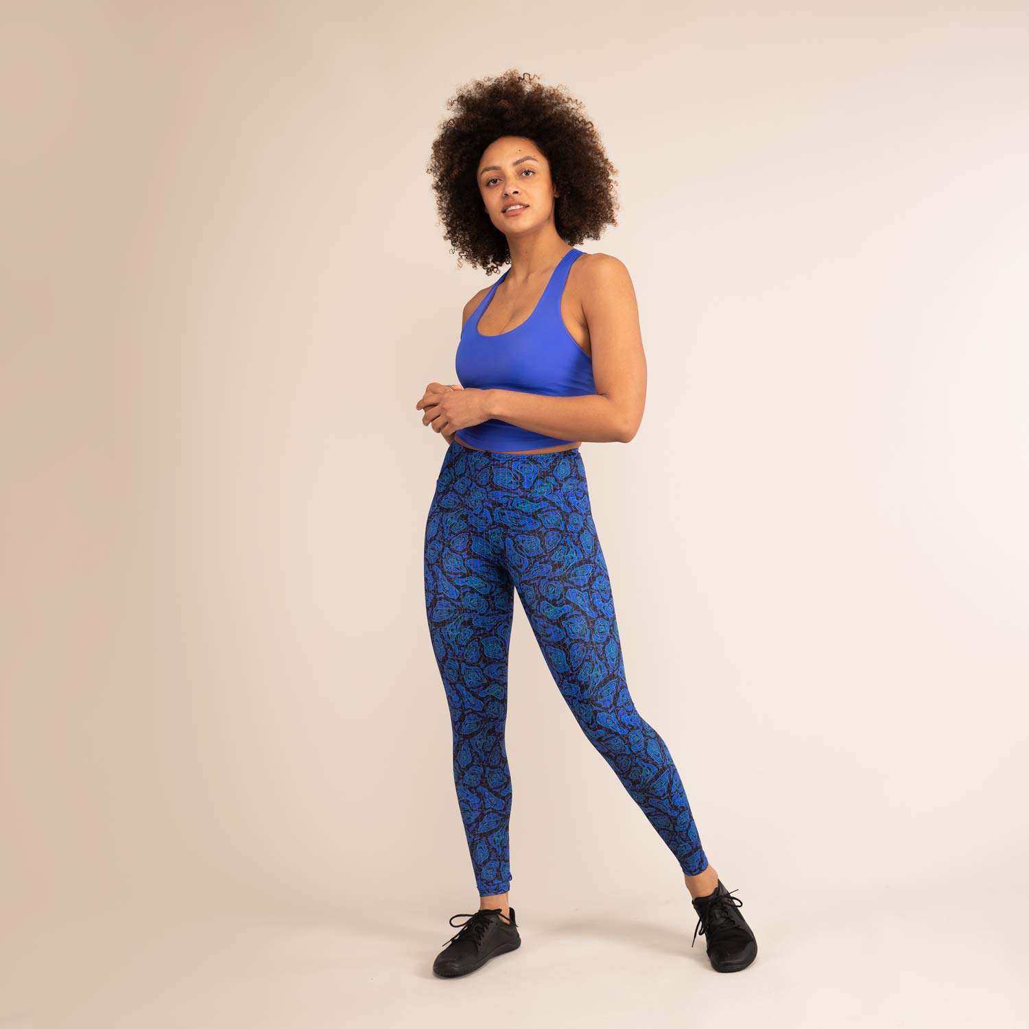 TITAN GEO JAGUAR LEGGINGS | Printed Recycled Leggings | 3RD ROCK Clothing -  Kendal is 5ft 7 with a 28" waist, 38" hips and wears a size 12 F